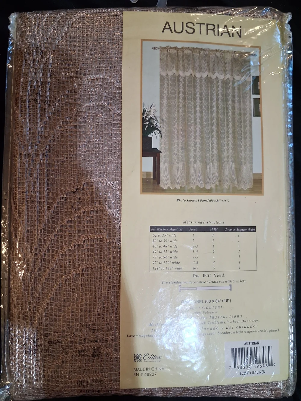 Linen-Effect Sheer Curtain Panel - Brown